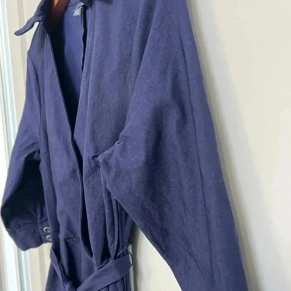 ModCloth Navy Blue 3/4 Sleeve Wrap Shirt Dress w/Pockets Belt Tie Size Large - Picture 2 of 7